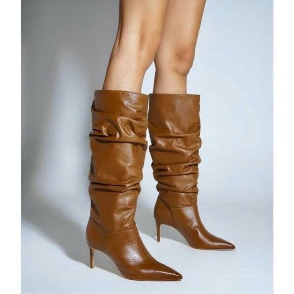 NEW Schutz Ashlee Up Knee High Leather Boot 5 Soft Nappa Bear Heel Slouchy - Picture 1 of 10